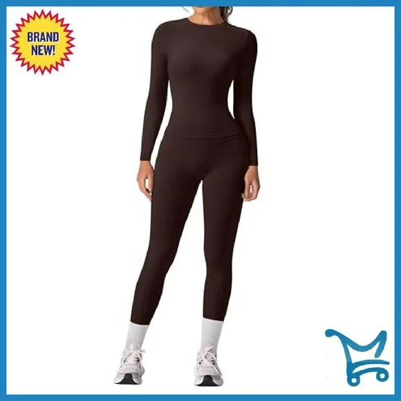 Slim Fit Long Sleeve Top & Hidden Scrunch Leggings Workout Set - Picture 2 of 8